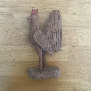 Handcrafted Wooden Rooster Figurine - Brown and Red